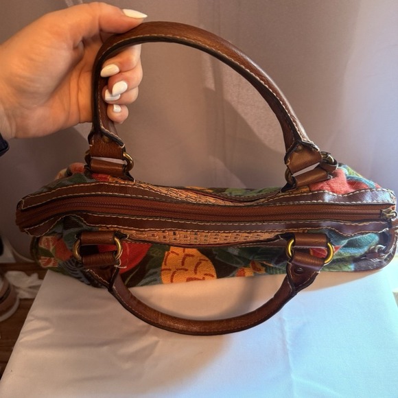 Fossil Floral Tropical Multi Color Bag Purse Leather Strap Raffia Shoulder Bag - Picture 6 of 16
